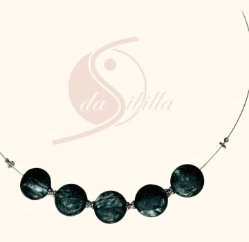 Collier Serafinit – 5 Coins à 16 mm & Silber, 45–50 cm verstellbar